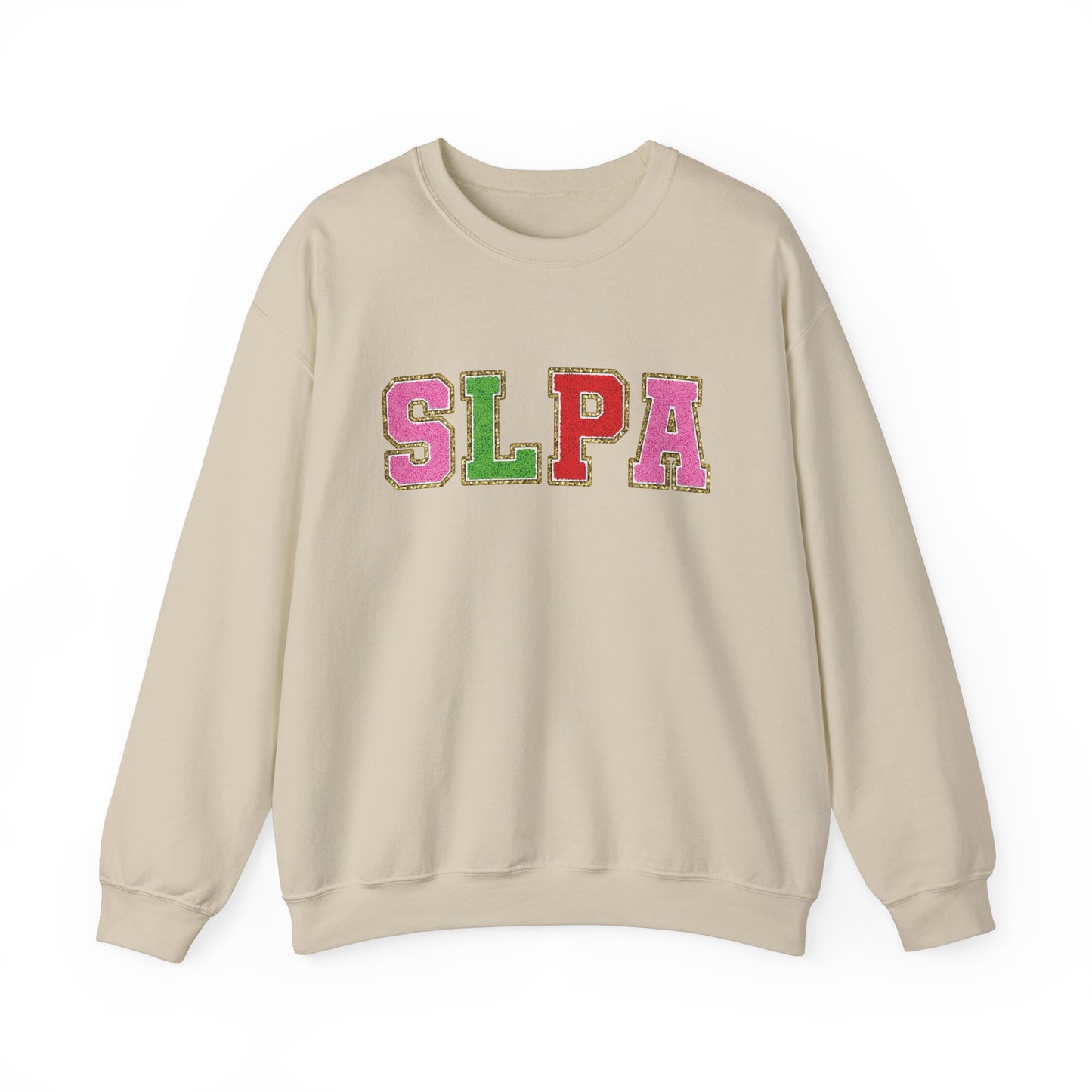 SLPA Green, Pink, and Red Glitter (Printed) Patch Crewneck