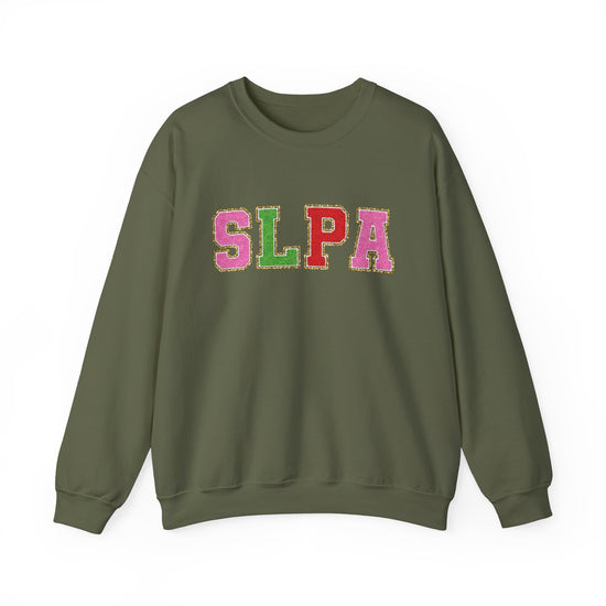 SLPA Green, Pink, and Red Glitter (Printed) Patch Crewneck